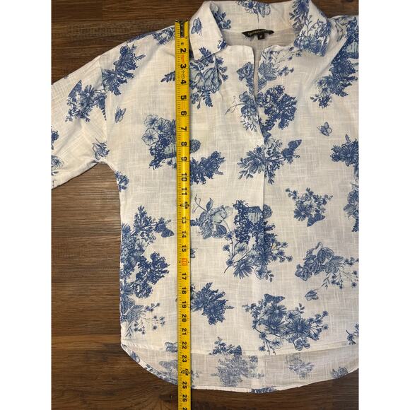 Spiaggia Dolce Size Medium 100% Cotton blue floral pull over - Picture 2 of 8